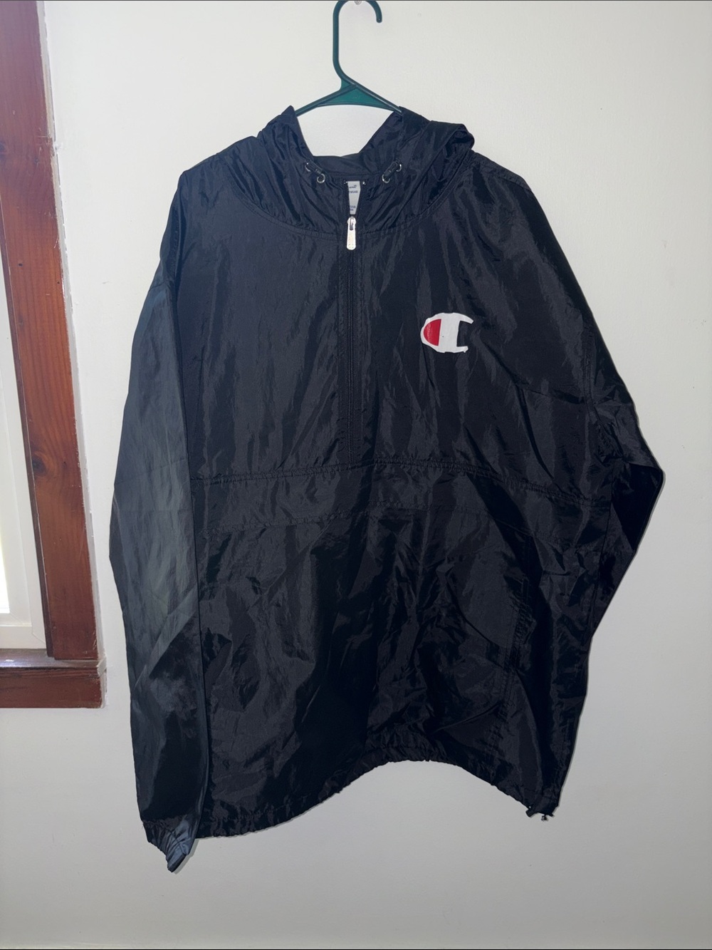 Champion Black Hooded Rain Pullover with Logo